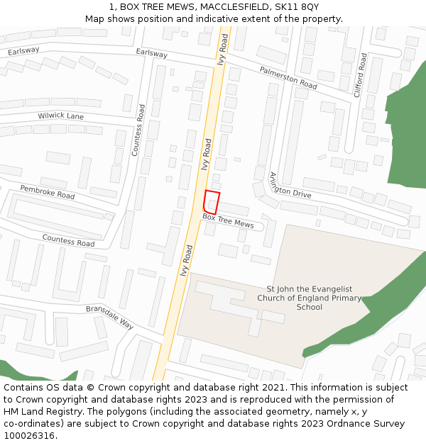 1, BOX TREE MEWS, MACCLESFIELD, SK11 8QY: Location map and indicative extent of plot