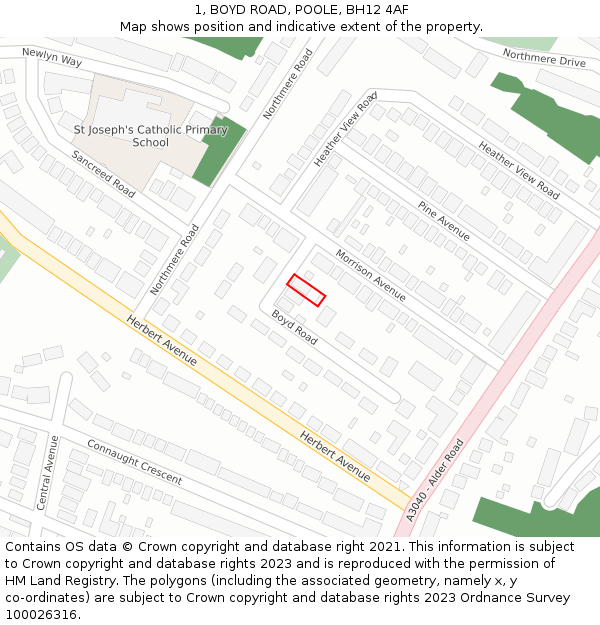 1, BOYD ROAD, POOLE, BH12 4AF: Location map and indicative extent of plot