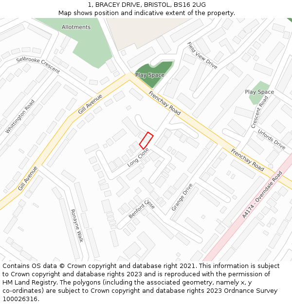 1, BRACEY DRIVE, BRISTOL, BS16 2UG: Location map and indicative extent of plot