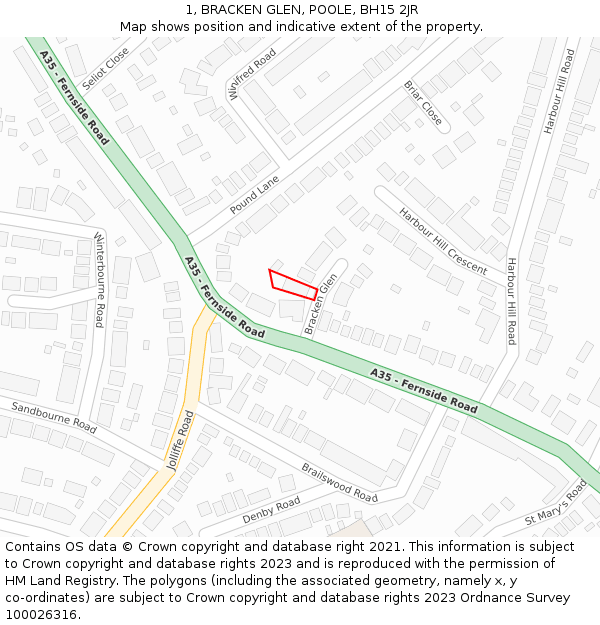 1, BRACKEN GLEN, POOLE, BH15 2JR: Location map and indicative extent of plot