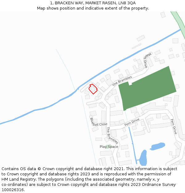 1, BRACKEN WAY, MARKET RASEN, LN8 3QA: Location map and indicative extent of plot