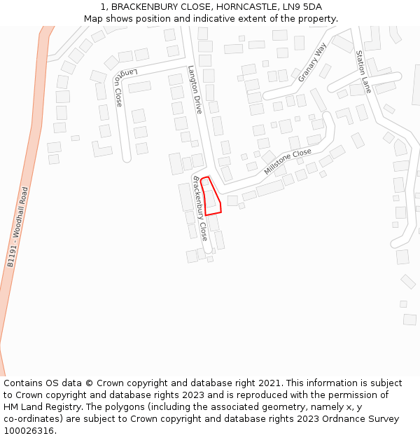 1, BRACKENBURY CLOSE, HORNCASTLE, LN9 5DA: Location map and indicative extent of plot