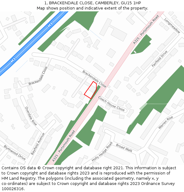 1, BRACKENDALE CLOSE, CAMBERLEY, GU15 1HP: Location map and indicative extent of plot