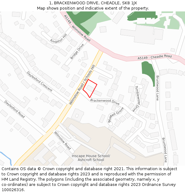 1, BRACKENWOOD DRIVE, CHEADLE, SK8 1JX: Location map and indicative extent of plot