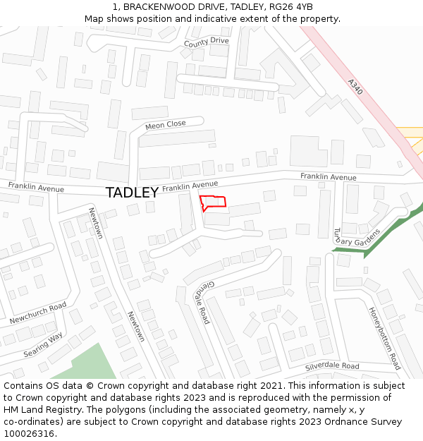 1, BRACKENWOOD DRIVE, TADLEY, RG26 4YB: Location map and indicative extent of plot