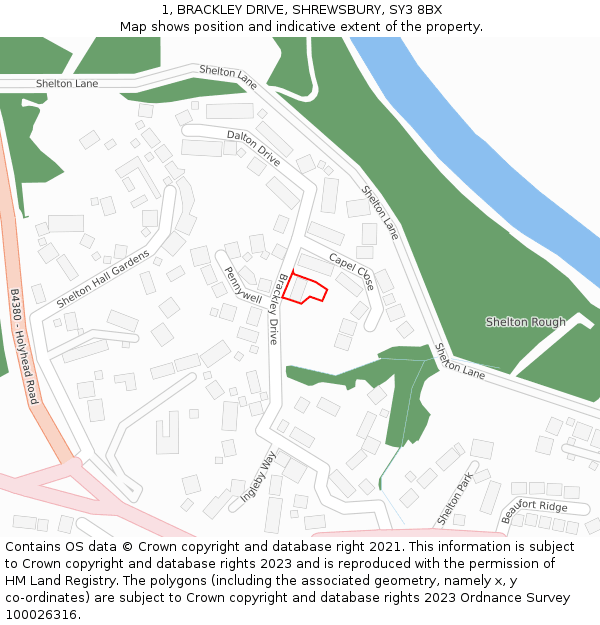 1, BRACKLEY DRIVE, SHREWSBURY, SY3 8BX: Location map and indicative extent of plot