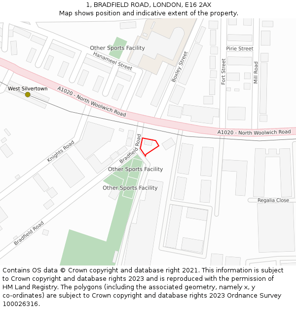 1, BRADFIELD ROAD, LONDON, E16 2AX: Location map and indicative extent of plot