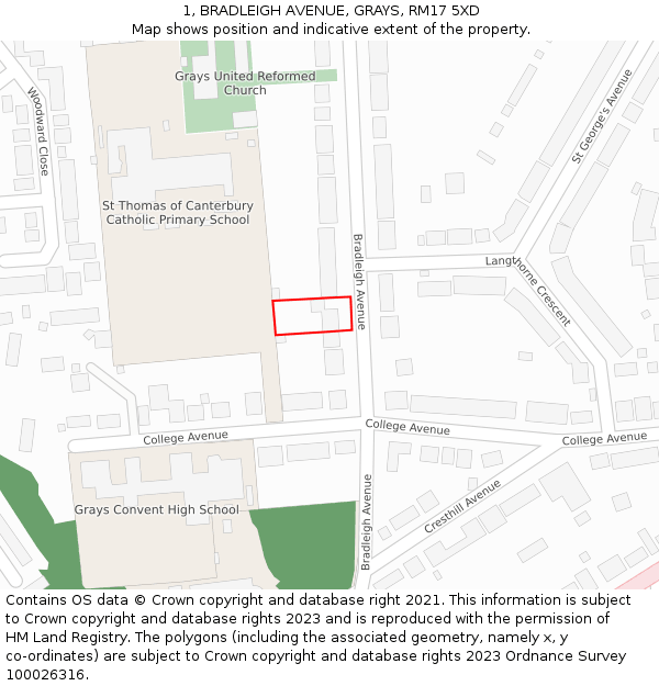 1, BRADLEIGH AVENUE, GRAYS, RM17 5XD: Location map and indicative extent of plot