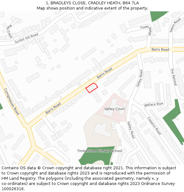 1, BRADLEYS CLOSE, CRADLEY HEATH, B64 7LA: Location map and indicative extent of plot