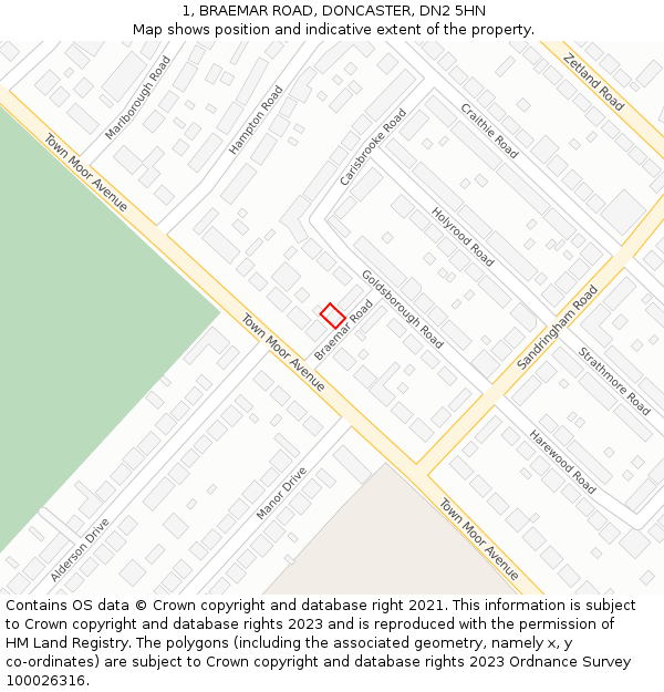 1, BRAEMAR ROAD, DONCASTER, DN2 5HN: Location map and indicative extent of plot