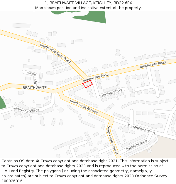 1, BRAITHWAITE VILLAGE, KEIGHLEY, BD22 6PX: Location map and indicative extent of plot