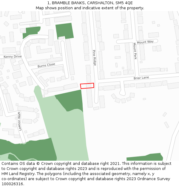 1, BRAMBLE BANKS, CARSHALTON, SM5 4QE: Location map and indicative extent of plot