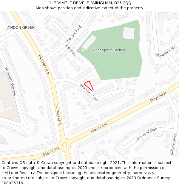 1, BRAMBLE DRIVE, BIRMINGHAM, B26 2QQ: Location map and indicative extent of plot