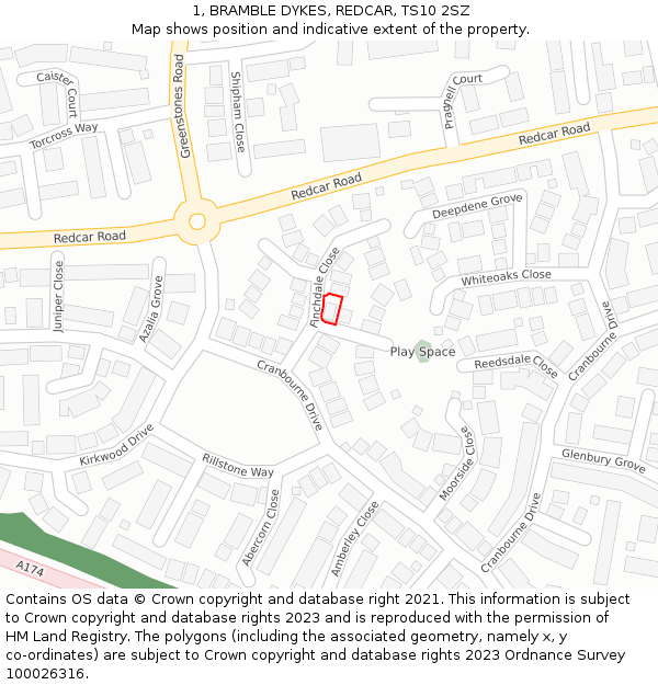 1, BRAMBLE DYKES, REDCAR, TS10 2SZ: Location map and indicative extent of plot