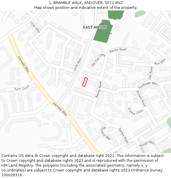 1, BRAMBLE WALK, ANDOVER, SP11 6NZ: Location map and indicative extent of plot