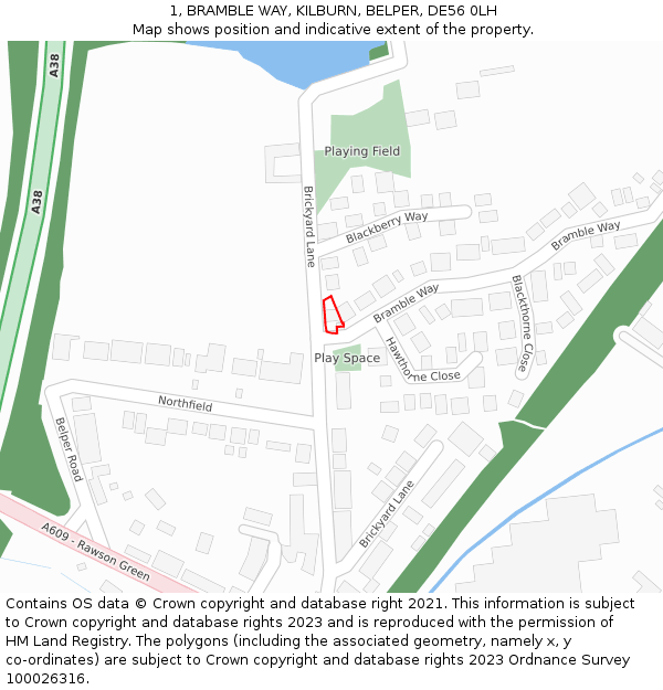 1, BRAMBLE WAY, KILBURN, BELPER, DE56 0LH: Location map and indicative extent of plot