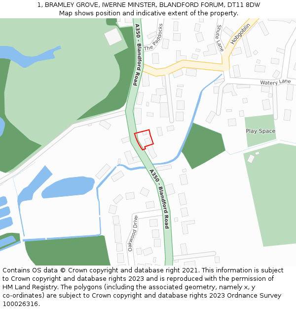 1, BRAMLEY GROVE, IWERNE MINSTER, BLANDFORD FORUM, DT11 8DW: Location map and indicative extent of plot