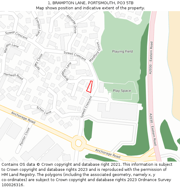 1, BRAMPTON LANE, PORTSMOUTH, PO3 5TB: Location map and indicative extent of plot