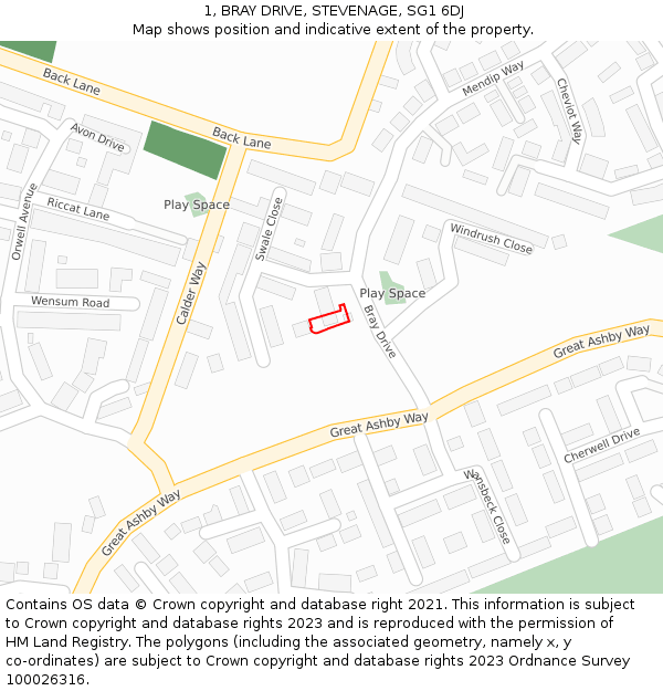 1, BRAY DRIVE, STEVENAGE, SG1 6DJ: Location map and indicative extent of plot