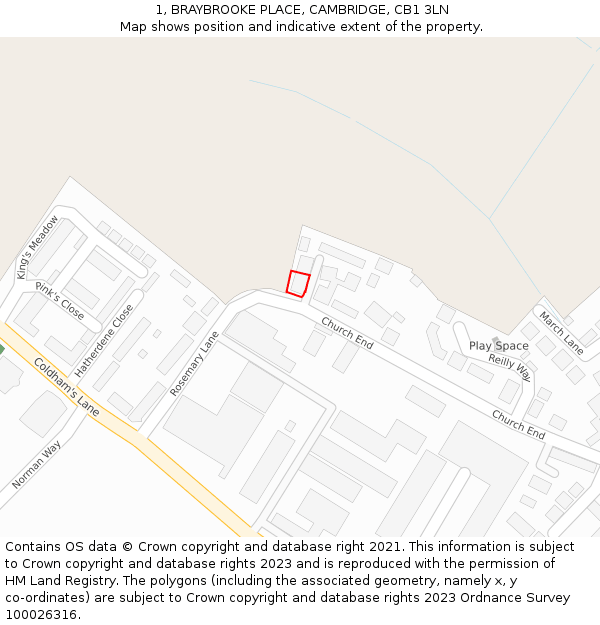 1, BRAYBROOKE PLACE, CAMBRIDGE, CB1 3LN: Location map and indicative extent of plot