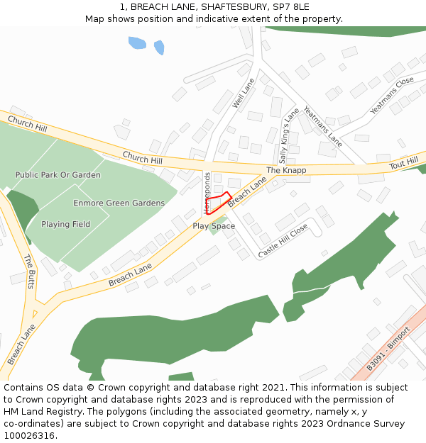 1, BREACH LANE, SHAFTESBURY, SP7 8LE: Location map and indicative extent of plot