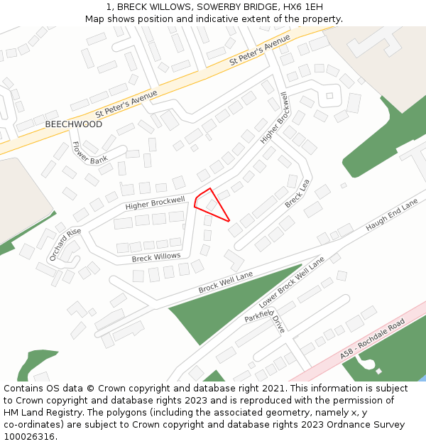 1, BRECK WILLOWS, SOWERBY BRIDGE, HX6 1EH: Location map and indicative extent of plot