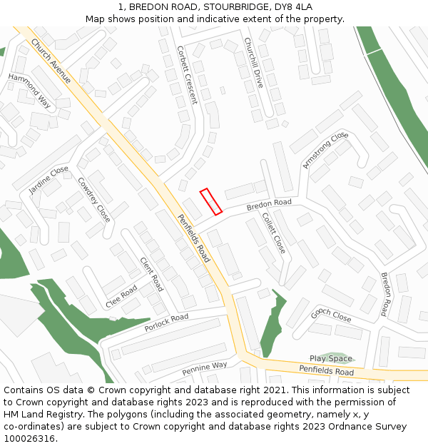 1, BREDON ROAD, STOURBRIDGE, DY8 4LA: Location map and indicative extent of plot