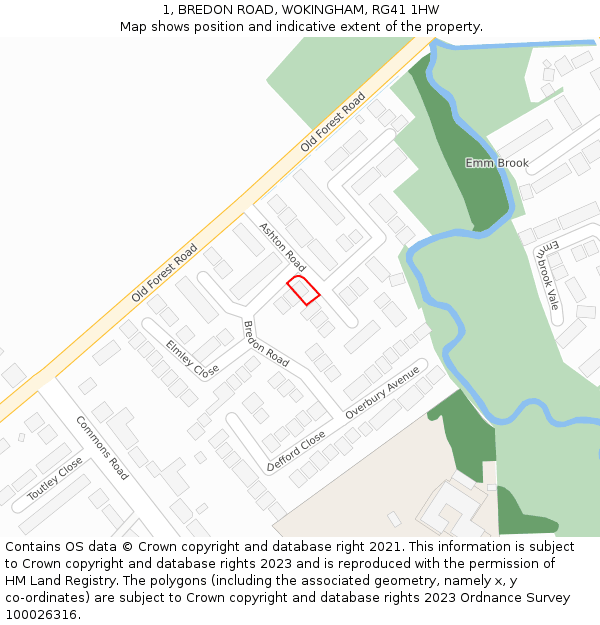1, BREDON ROAD, WOKINGHAM, RG41 1HW: Location map and indicative extent of plot