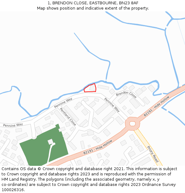 1, BRENDON CLOSE, EASTBOURNE, BN23 8AF: Location map and indicative extent of plot