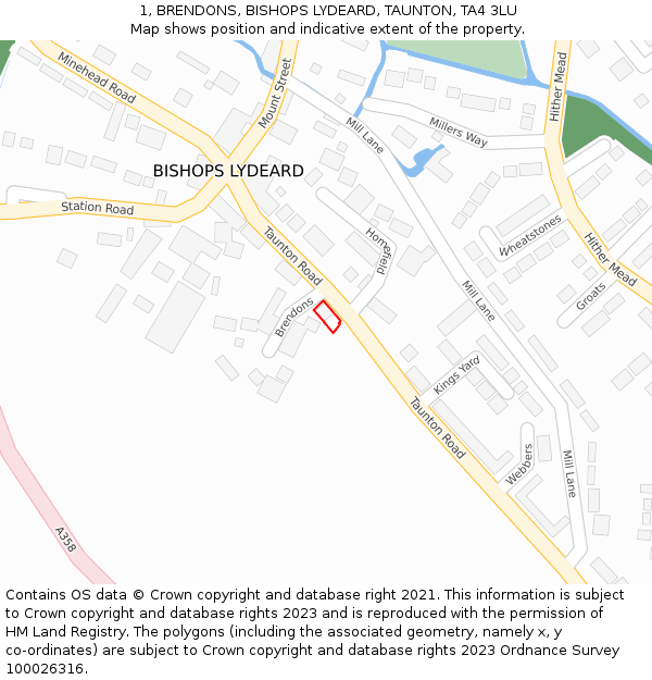 1, BRENDONS, BISHOPS LYDEARD, TAUNTON, TA4 3LU: Location map and indicative extent of plot