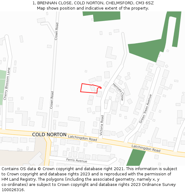 1, BRENNAN CLOSE, COLD NORTON, CHELMSFORD, CM3 6SZ: Location map and indicative extent of plot