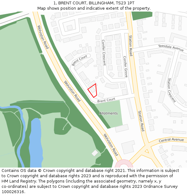 1, BRENT COURT, BILLINGHAM, TS23 1PT: Location map and indicative extent of plot