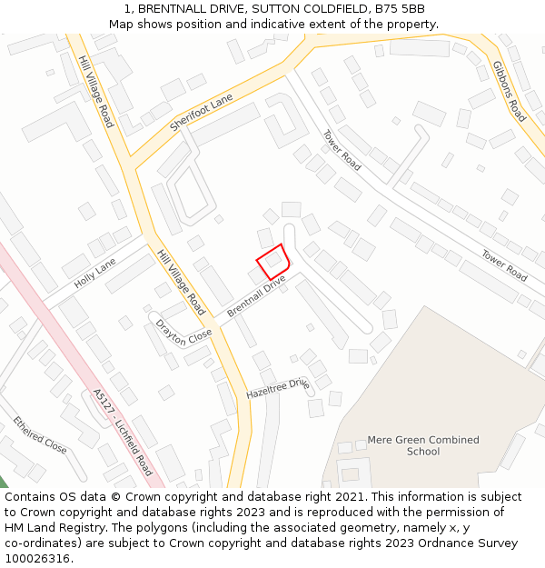 1, BRENTNALL DRIVE, SUTTON COLDFIELD, B75 5BB: Location map and indicative extent of plot