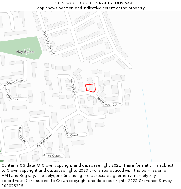1, BRENTWOOD COURT, STANLEY, DH9 6XW: Location map and indicative extent of plot