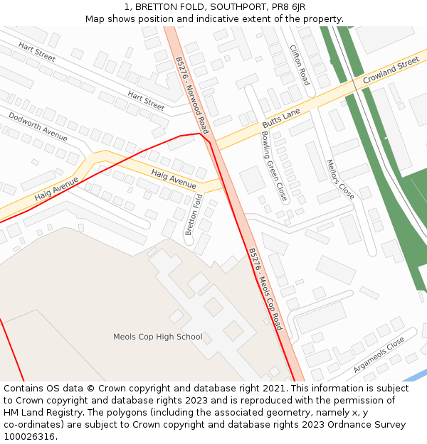 1, BRETTON FOLD, SOUTHPORT, PR8 6JR: Location map and indicative extent of plot