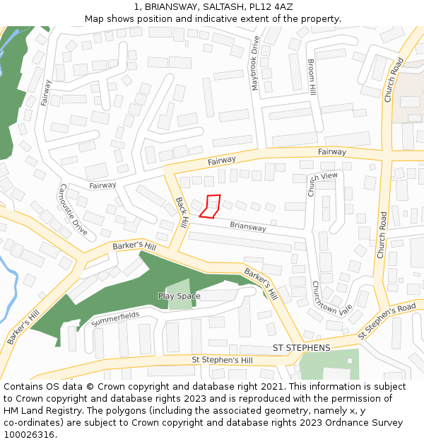 1, BRIANSWAY, SALTASH, PL12 4AZ: Location map and indicative extent of plot