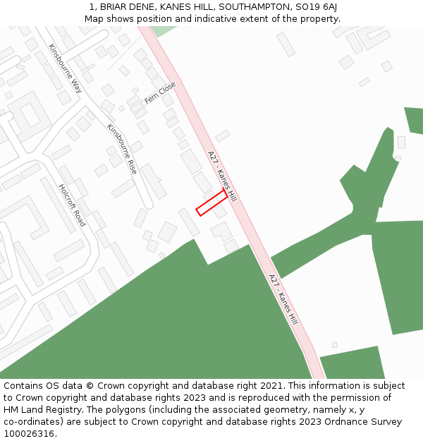 1, BRIAR DENE, KANES HILL, SOUTHAMPTON, SO19 6AJ: Location map and indicative extent of plot