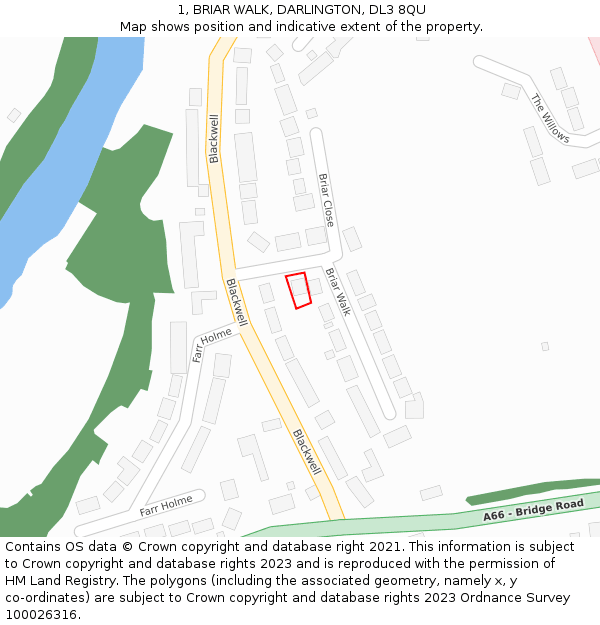 1, BRIAR WALK, DARLINGTON, DL3 8QU: Location map and indicative extent of plot