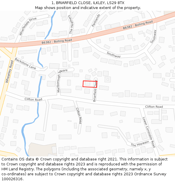 1, BRIARFIELD CLOSE, ILKLEY, LS29 8TX: Location map and indicative extent of plot