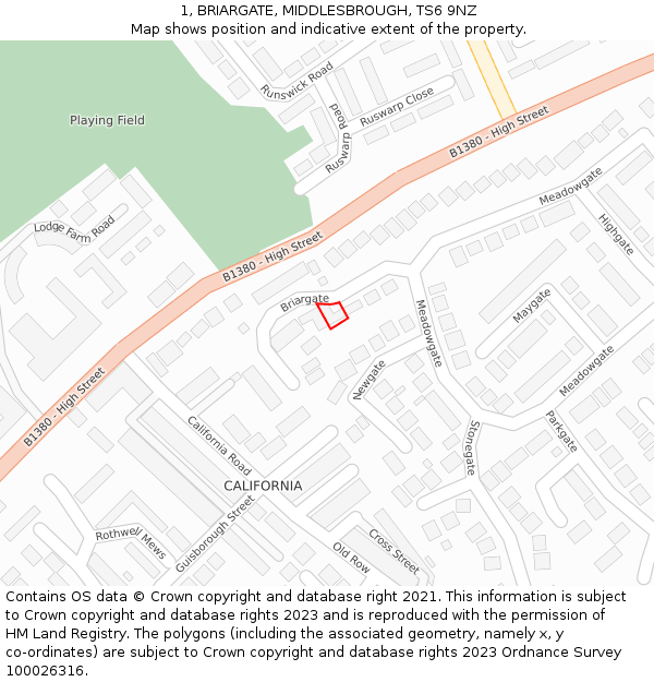 1, BRIARGATE, MIDDLESBROUGH, TS6 9NZ: Location map and indicative extent of plot