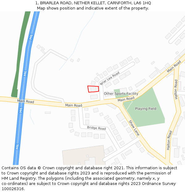 1, BRIARLEA ROAD, NETHER KELLET, CARNFORTH, LA6 1HQ: Location map and indicative extent of plot