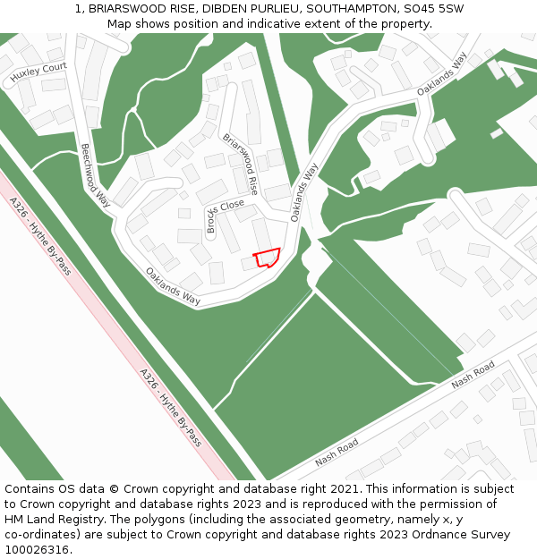 1, BRIARSWOOD RISE, DIBDEN PURLIEU, SOUTHAMPTON, SO45 5SW: Location map and indicative extent of plot
