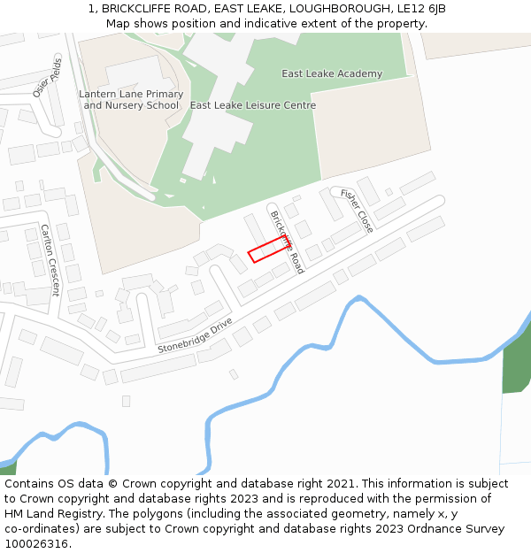 1, BRICKCLIFFE ROAD, EAST LEAKE, LOUGHBOROUGH, LE12 6JB: Location map and indicative extent of plot