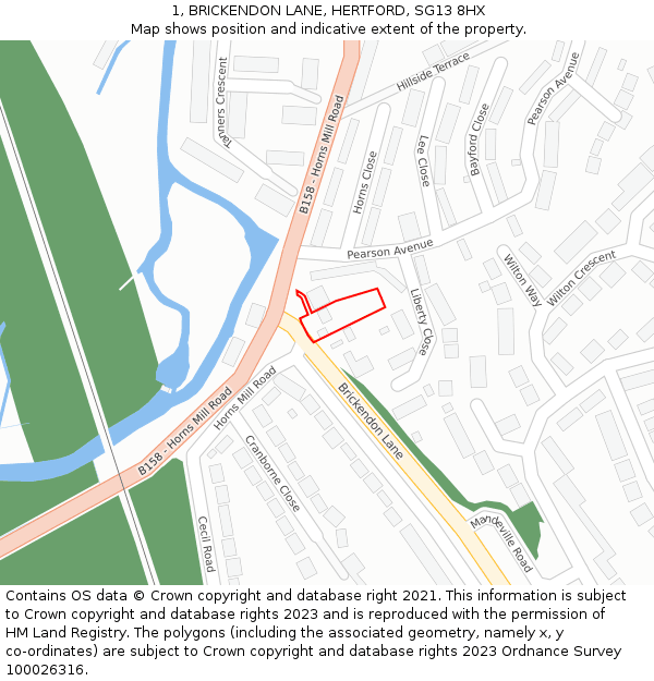 1, BRICKENDON LANE, HERTFORD, SG13 8HX: Location map and indicative extent of plot