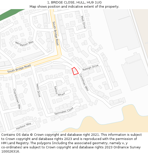 1, BRIDGE CLOSE, HULL, HU9 1UG: Location map and indicative extent of plot