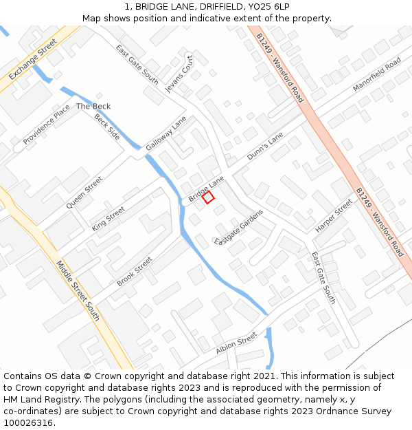 1, BRIDGE LANE, DRIFFIELD, YO25 6LP: Location map and indicative extent of plot