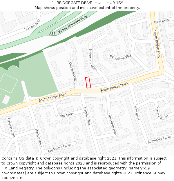 1, BRIDGEGATE DRIVE, HULL, HU9 1SY: Location map and indicative extent of plot