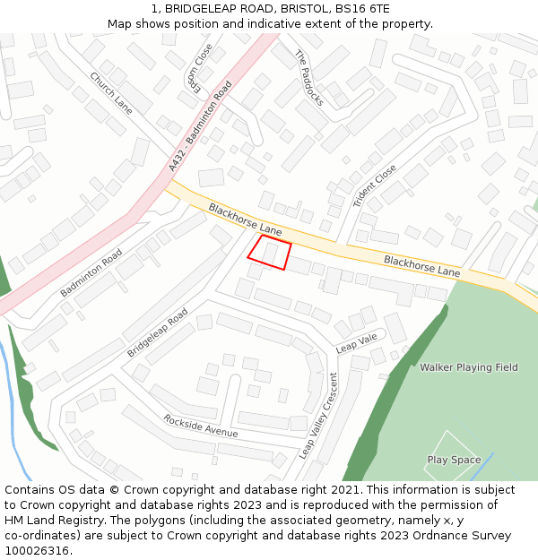 1, BRIDGELEAP ROAD, BRISTOL, BS16 6TE: Location map and indicative extent of plot