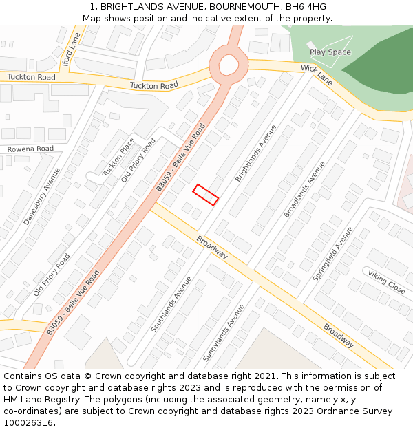 1, BRIGHTLANDS AVENUE, BOURNEMOUTH, BH6 4HG: Location map and indicative extent of plot