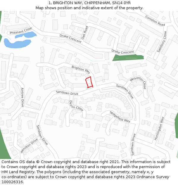 1, BRIGHTON WAY, CHIPPENHAM, SN14 0YR: Location map and indicative extent of plot